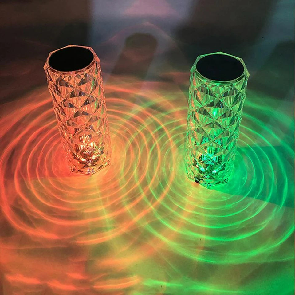 16 Colors Crystal Rose Touch Lamp – USB Rechargeable Acrylic Bedside Table Lamp with Remote