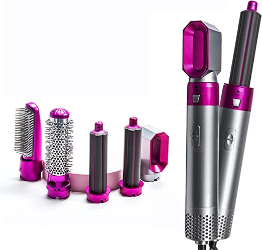 5 in 1 Hair Dryer Brush – Electric Blow Dryer, Straightener & Curling Wand Kit with Detachable Brushes (Random Color)