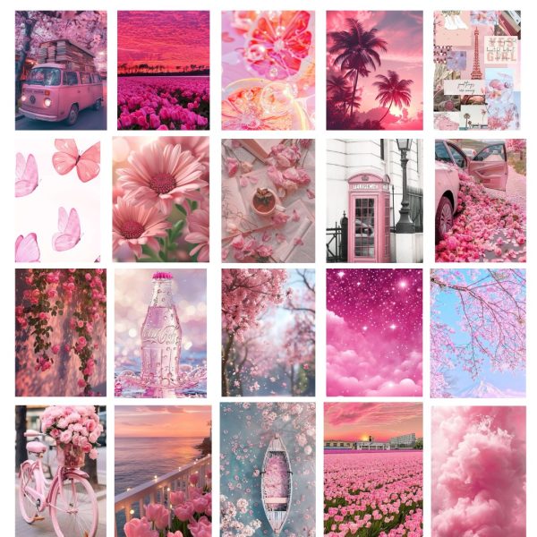 Pink Wall Collage Pack of 20 Aesthetic Bedroom Décor Stickers & Photo Prints
